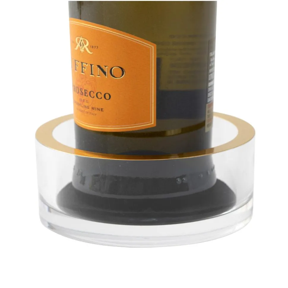 Acrylic Wine Bottle Coaster in Clear with Gold Rim - 1 Each