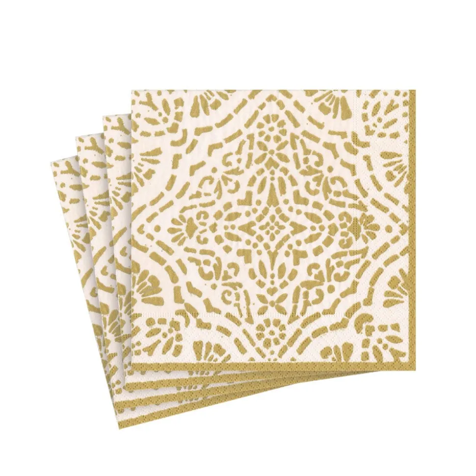 Annika Paper Cocktail Napkins in Ivory & Gold - 20 Per Package