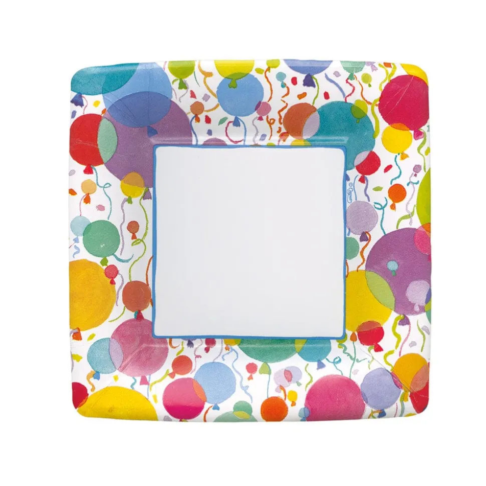 Balloons and Confetti Square Paper Salad & Dessert Plates - 8 Per Package