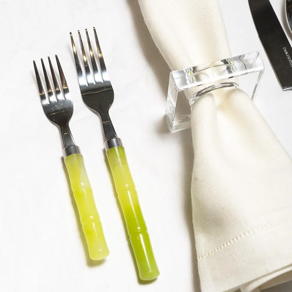 Bamboo Handle 5-Piece Stainless Steel Picnicware Set in Green