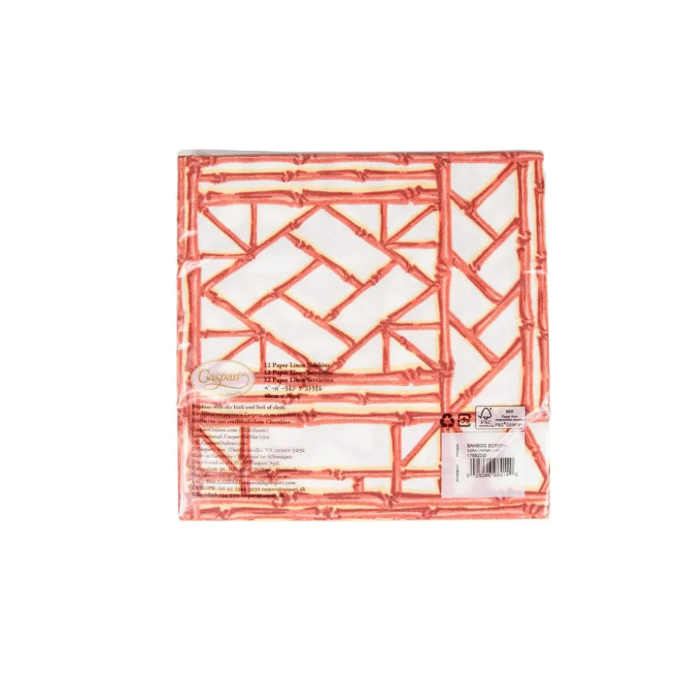 Bamboo Screen Coral Paper Linen Dinner Napkins - 12 Per Package