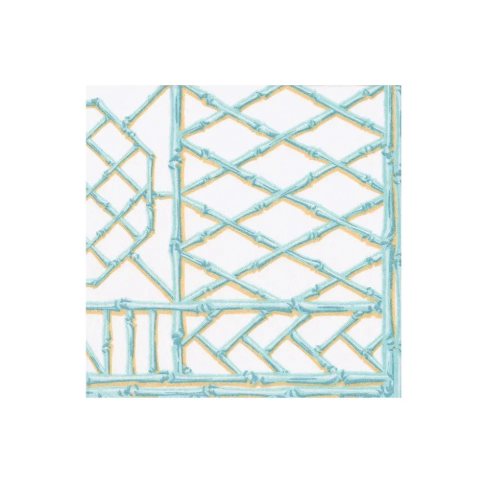 Bamboo Screen Robin's Egg Paper Linen Boxed Cocktail Napkins - 30 Per Package