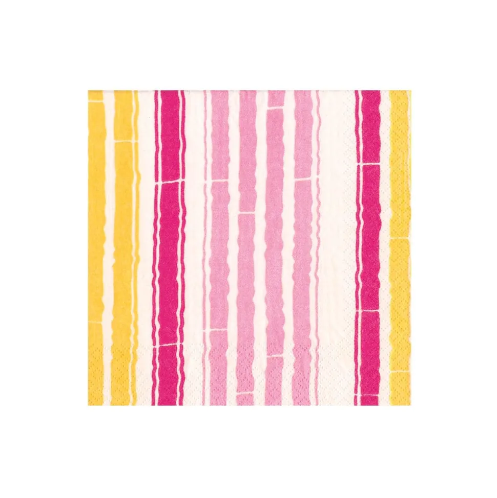 Bamboo Stripe Paper Cocktail Napkins in Fuchsia & Pink - 20 per Package