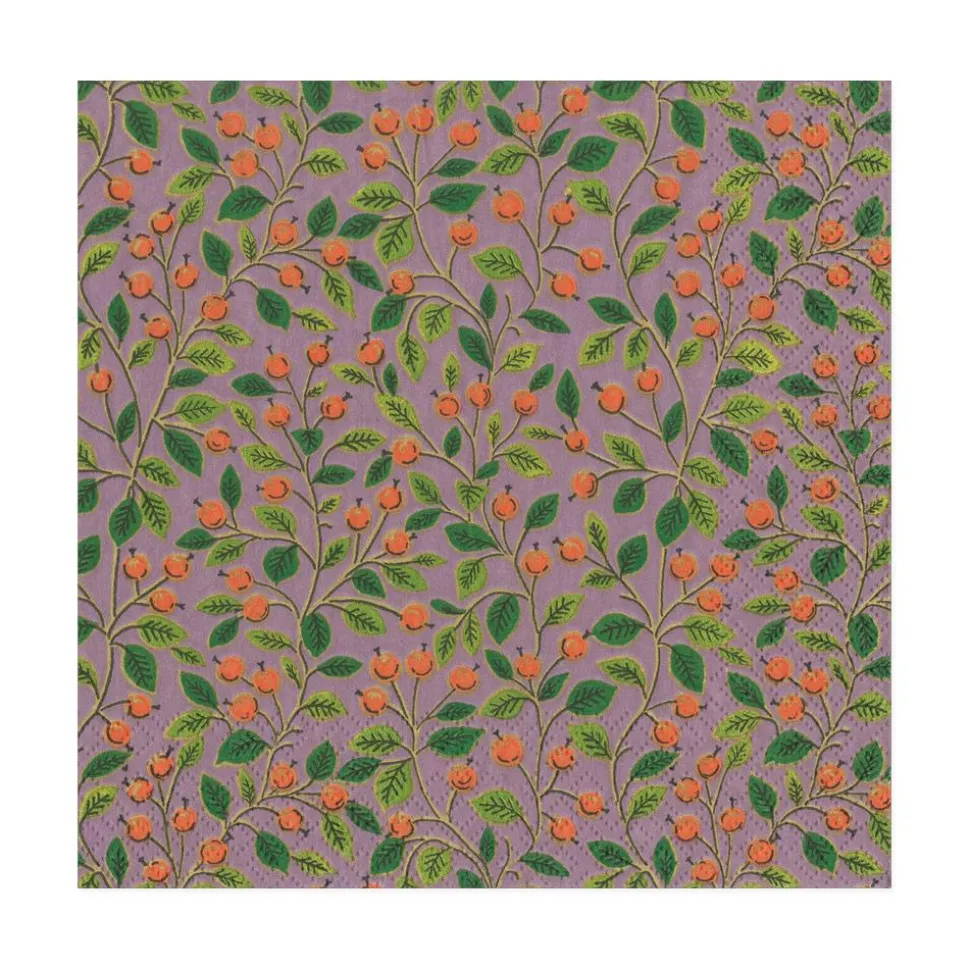 Berries and Leaves Paper Luncheon Napkins in Soft Plum - 20 Per Package