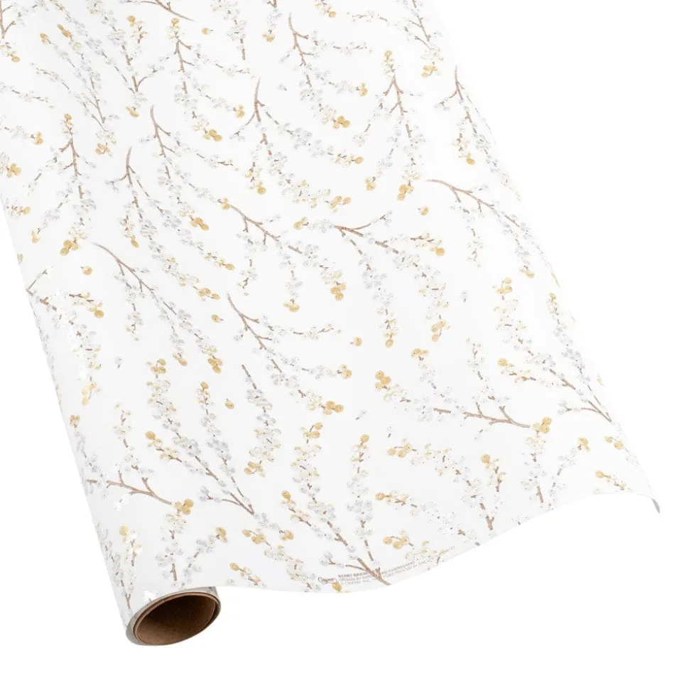 Berry Branches Gift Wrapping Paper in White & Silver - 30" x 8' Roll