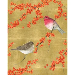 Birds And Berry Branches C-Sized Boxed Christmas Cards - 12 Cards & 13 Envelopes