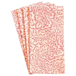 Block Print Leaves Cotton Dinner Napkins in Coral & Fuchsia - Set of 4