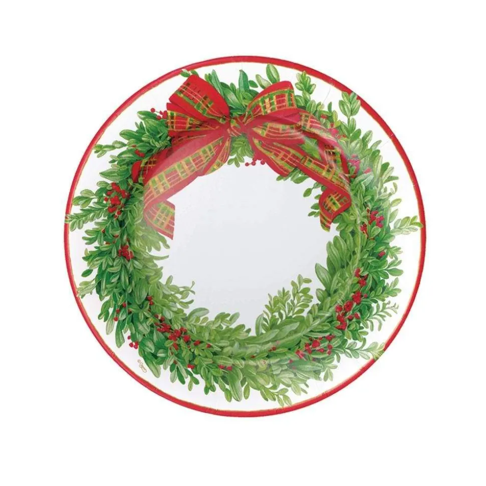 Boxwood and Berries Wreath Paper Salad & Dessert Plates - 8 Per Package