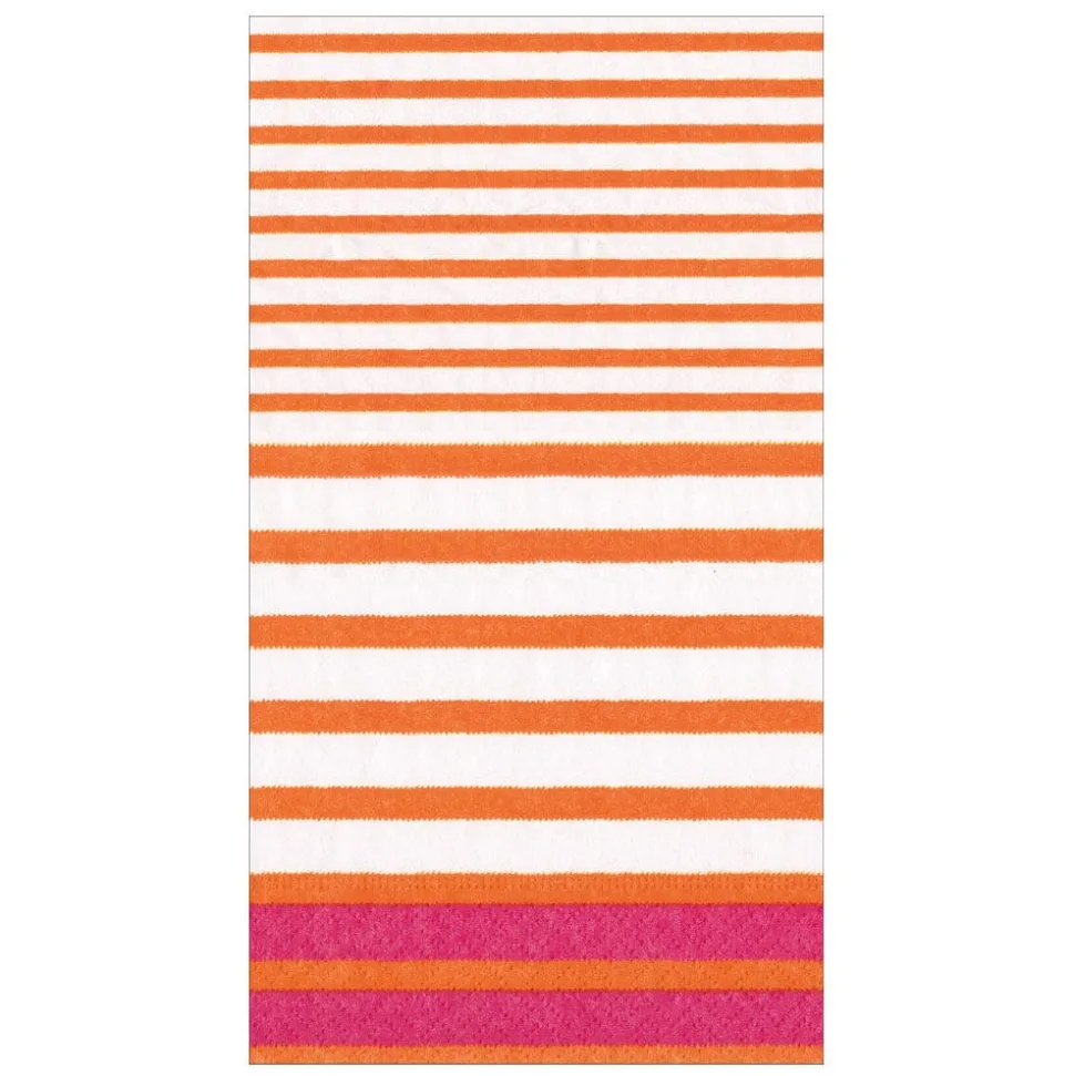 Breton Stripe Guest Towel Napkins in Coral & Fuchsia - 15 Per Package
