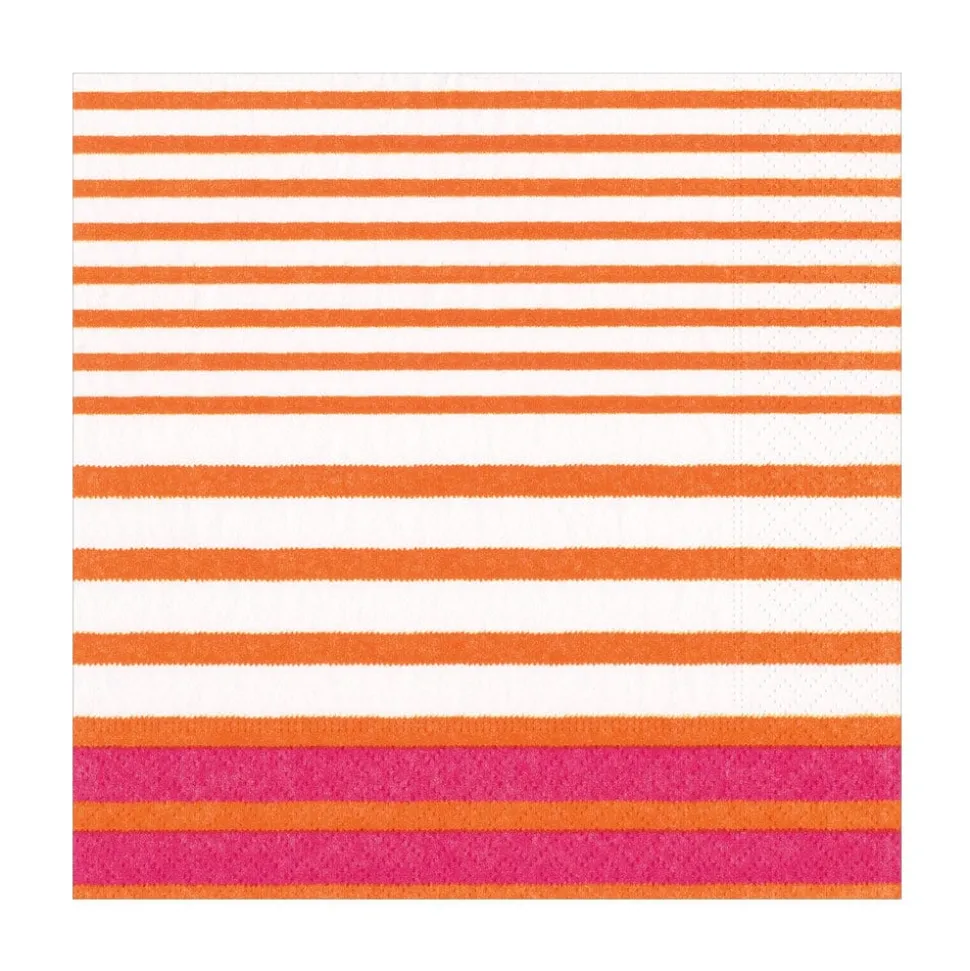 Breton Stripe Luncheon Napkins in Coral & Fuchsia - 20 Per Package