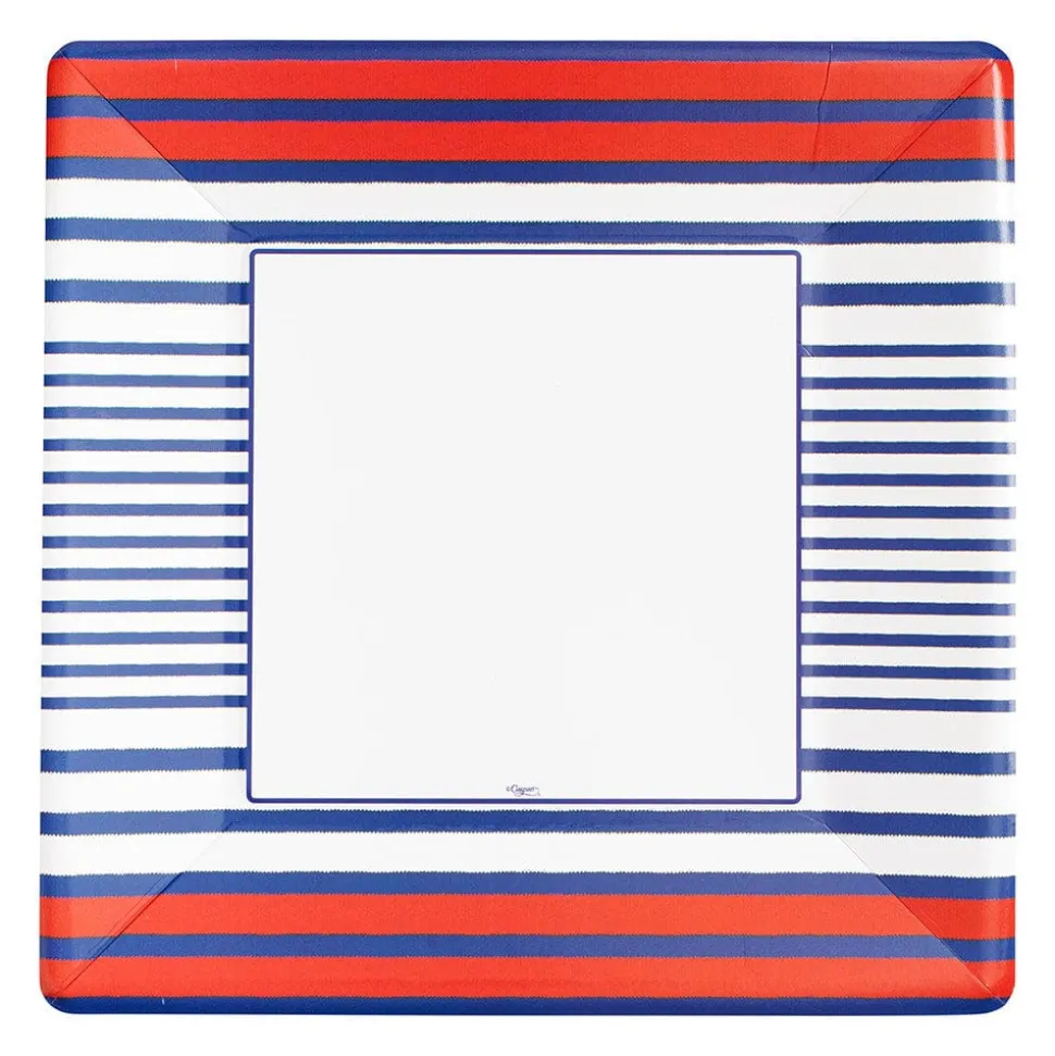 Breton Stripe Square Dinner Plates in Blue - 8 Per Package