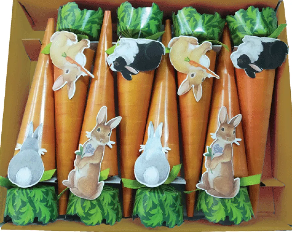 Bunnies and Carrots 10" Luxury Cone Crackers - 8 per box