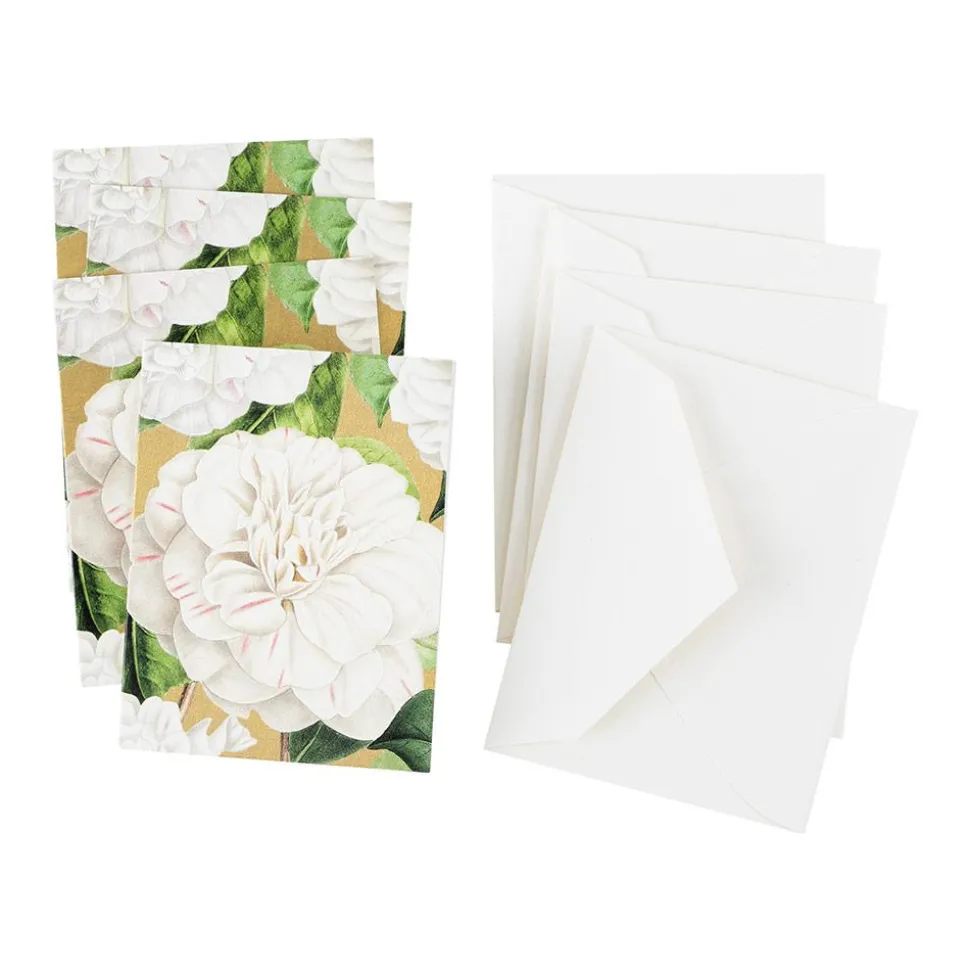 Camellia Garden Gift Enclosure Cards in Gold - 4 Mini Cards & 4 Envelopes