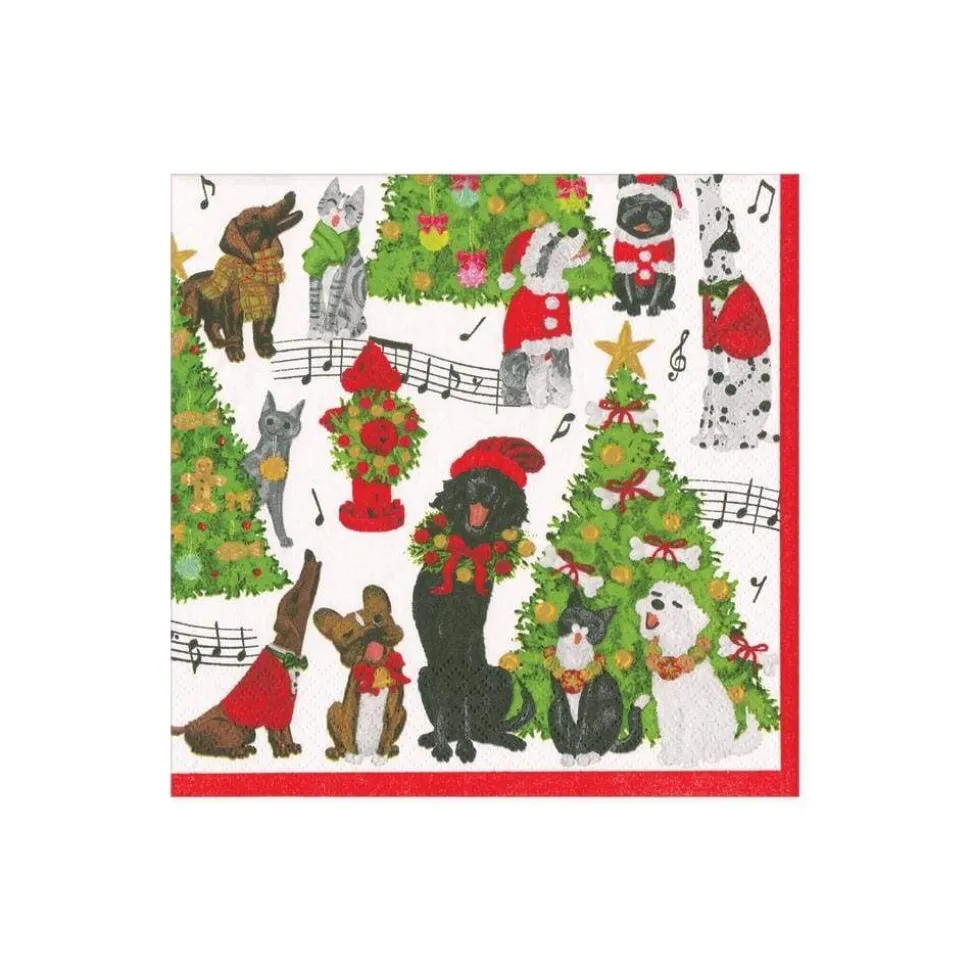 Caroling Pets Boxed Paper Cocktail Napkins - 40 Per Box