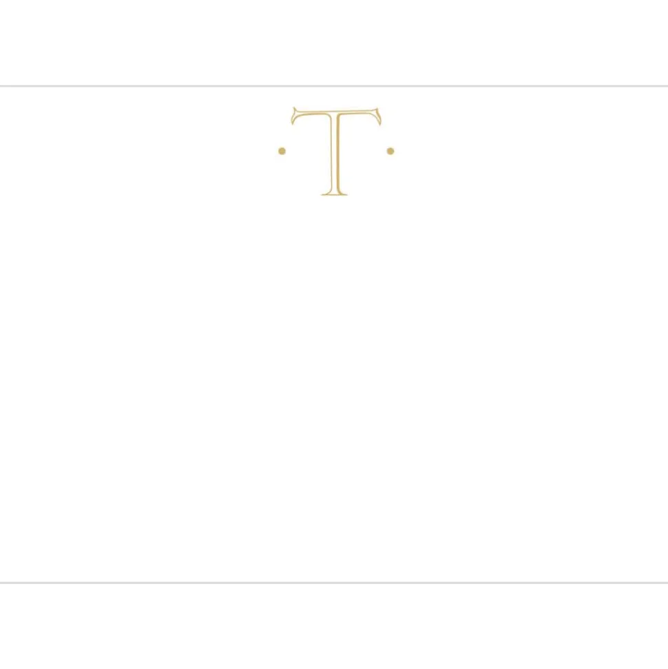 Caspari Antique Plain Letter T Foil Correspondence Cards - 12 Cards and Envelopes