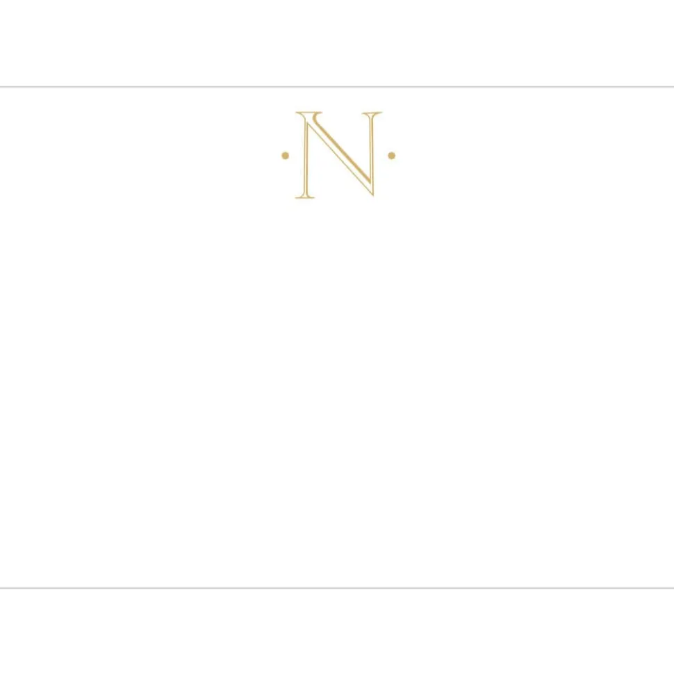 Caspari Antique Plain Letter N Foil Correspondence Cards - 12 Cards and Envelopes