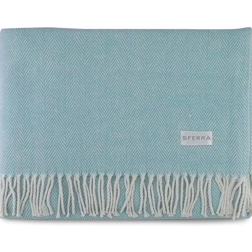 Celine Herringbone Throw in Aqua