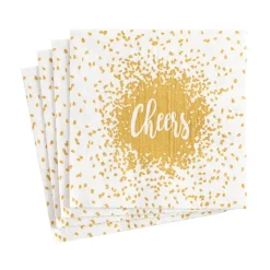 Cheers Cocktail Napkins & Gold Lacquer Holder Gift Set