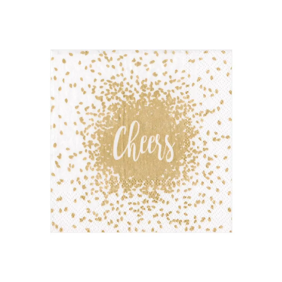 Cheers Paper Cocktail Napkins in Gold - 20 Per Package