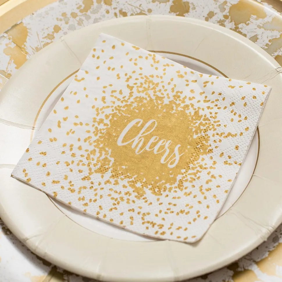 Cheers Paper Cocktail Napkins in Gold - 20 Per Package