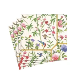 Chinese Wallpaper Paper Cocktail Napkins in Cream - 20 Per Package