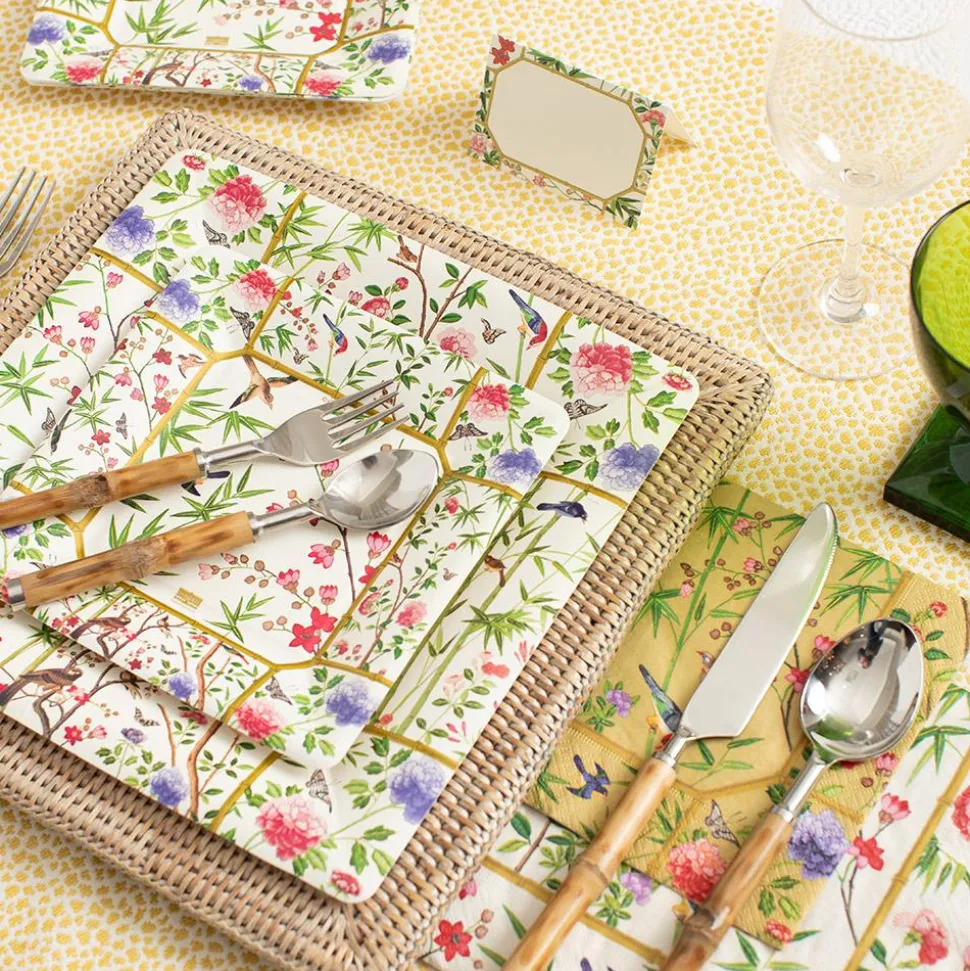 Chinese Wallpaper Square Paper Dinner Plates in Cream - 8 Per Package