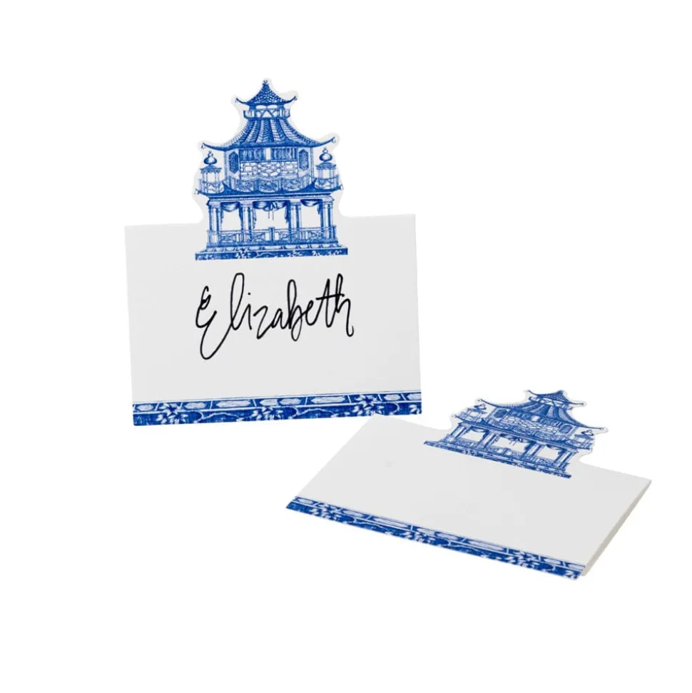 Chinoiserie Toile Pagoda Place Cards in Blue- 8 Per Package
