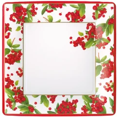 Christmas Berry Square Paper Dinner Plates in Red - 8 Per Package