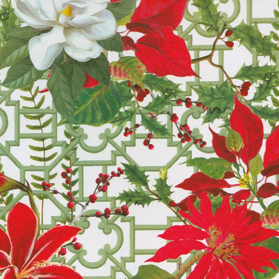 Christmas Garden White Gift Wrap - One 30" X 8' Roll