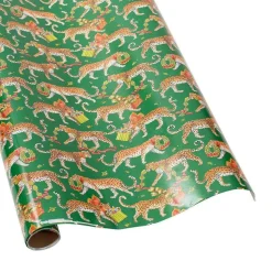 Christmas Leopards Gift Wrapping Paper in Dark Green - Bundle of 2 30" x 8' Roll
