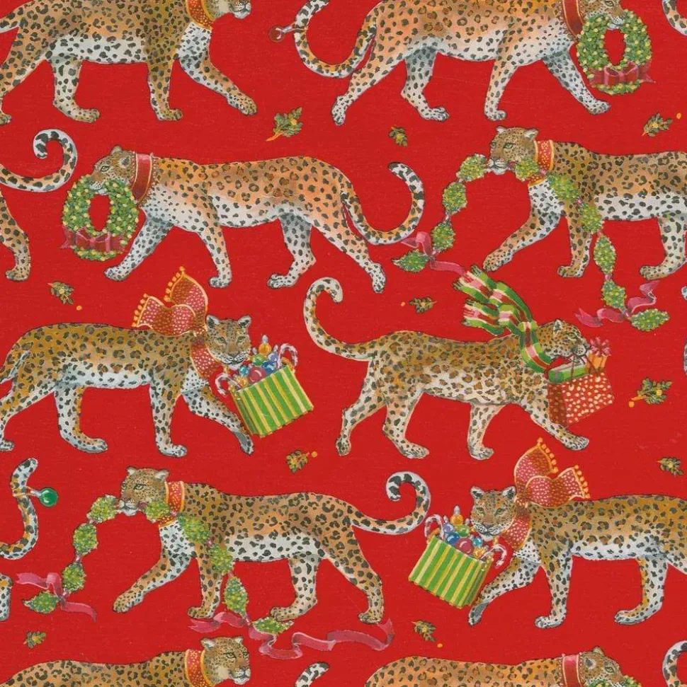 Christmas Leopards Gift Wrapping Paper in Red - 30" x 8' Roll