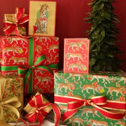 Christmas Leopards Gift Wrapping Paper in Red - 30
