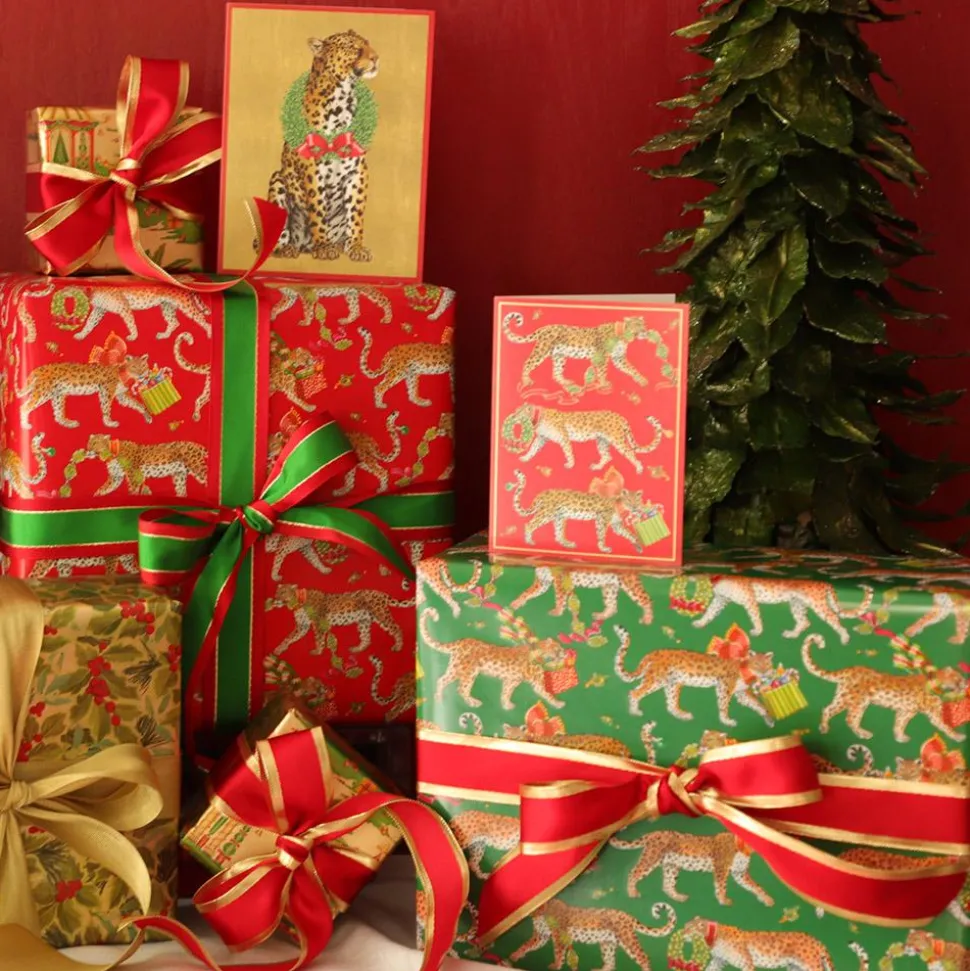 Christmas Leopards Gift Wrapping Paper in Red - 30" x 8' Roll