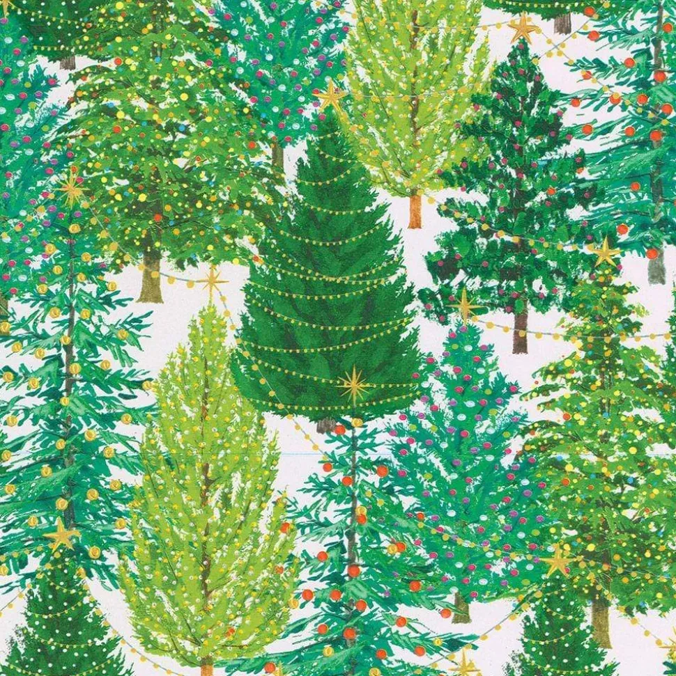 Christmas Trees with Lights Gift Wrapping Paper in White - 30" x 8' Roll