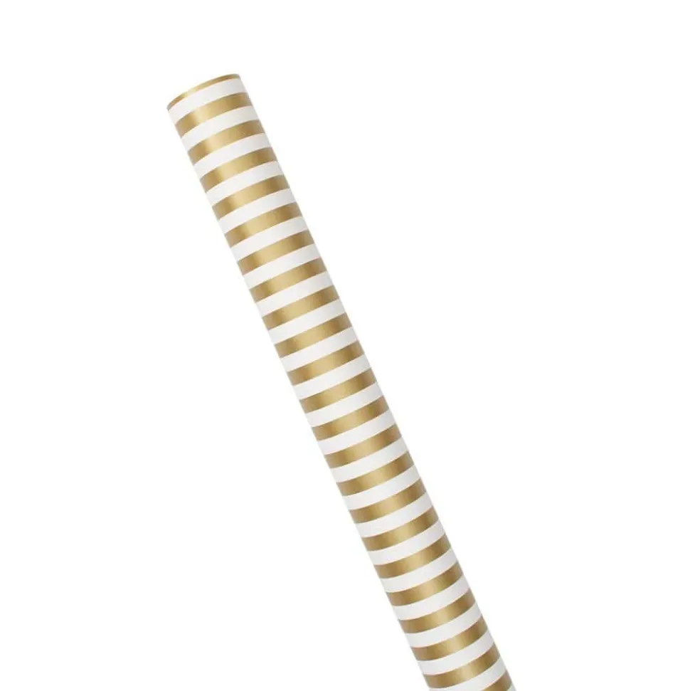 Club Stripe Reversible Gift Wrapping Paper in Gold & Silver - 30" x 8' Roll