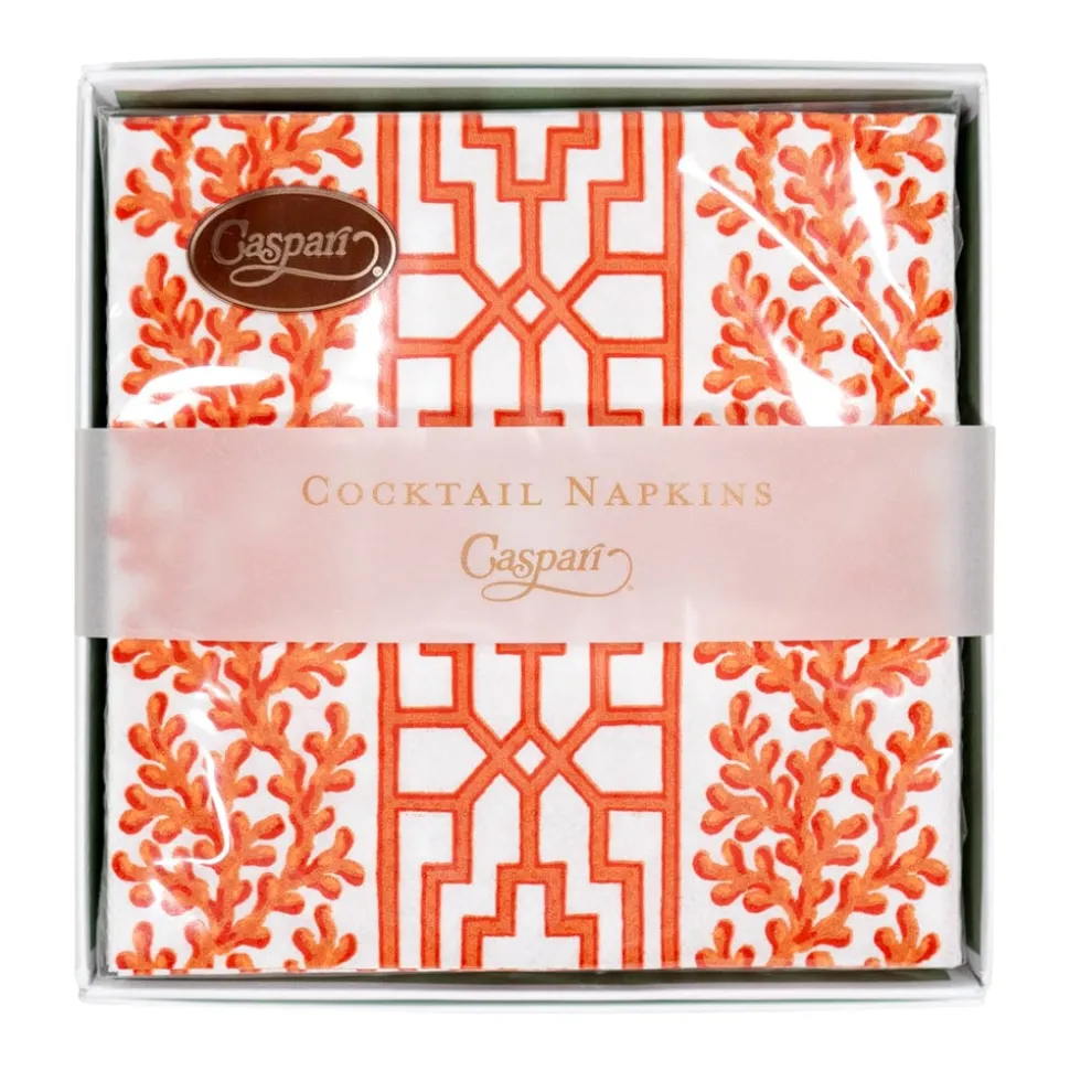 Coral And Trellis Coral Boxed Cocktail Napkins - 40 Per Box