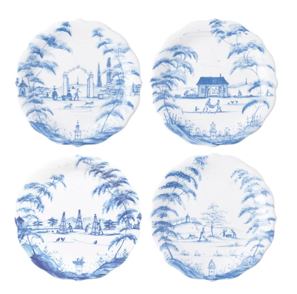 Country Estate Party Plates Set of 4 - Delft Blue