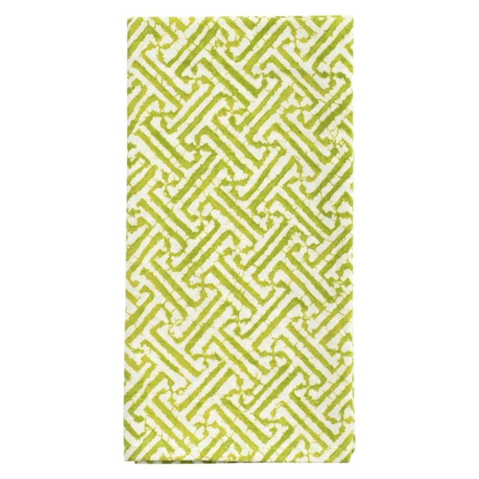 Fretwork Cloth Dinner Napkins in Green - Set of 4, Three Sets