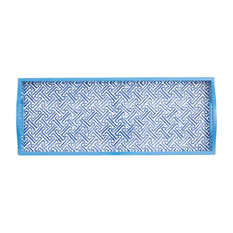 Fretwork Lacquer Bar Tray in Blue - 1 Each