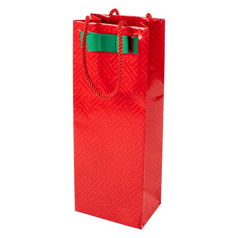 Fretwork Wine & Bottle Gift Bag in Red - 1 Each