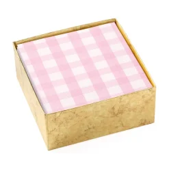 Gingham Boxed Paper Cocktail Napkins in Pink - 40 Per Box