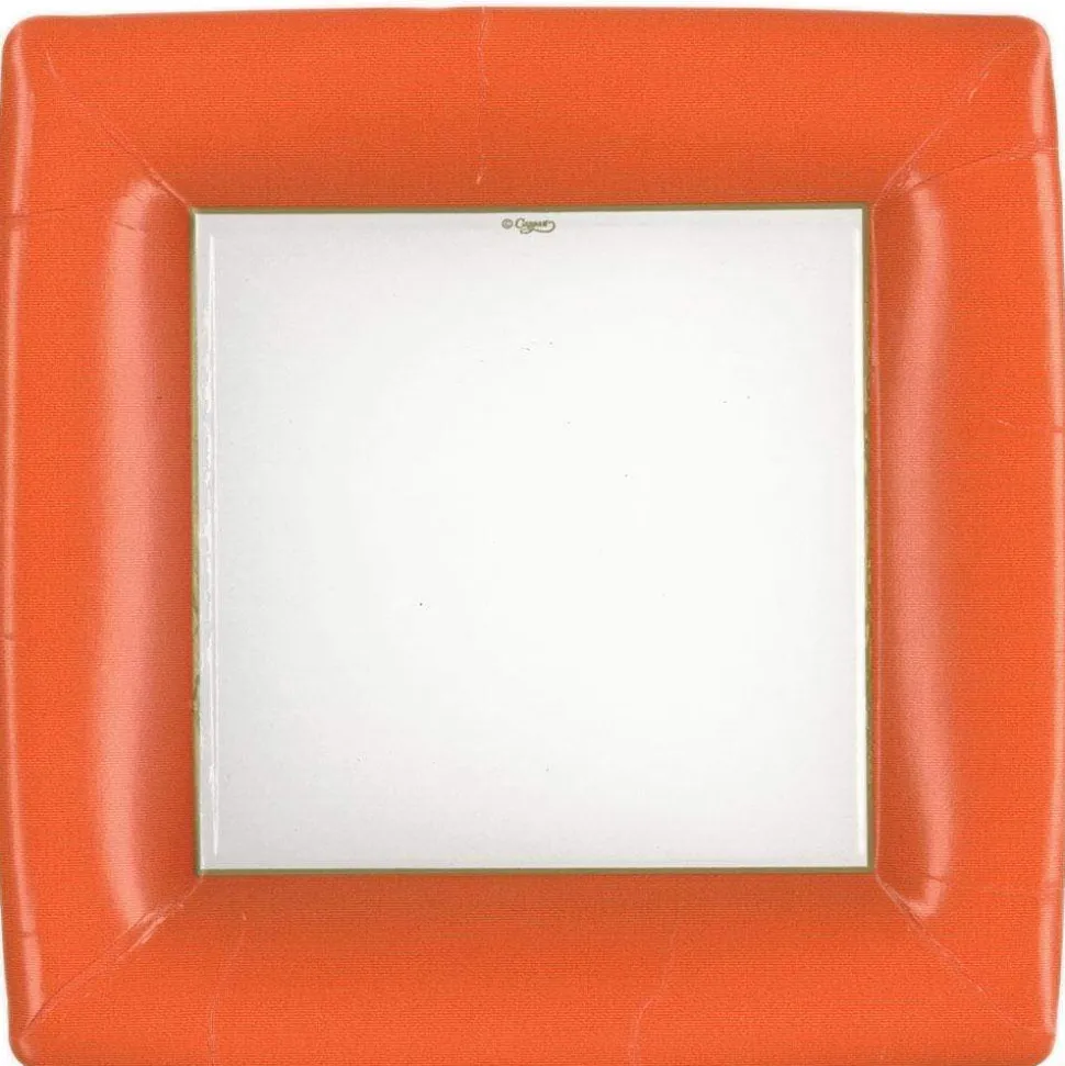 Grosgrain Square Paper Dinner Plates in Deep Orange - 8 Per Package