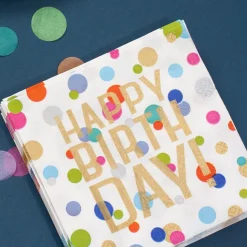 Happy Birthday Confetti Paper Cocktail Napkins - 20 Per Package