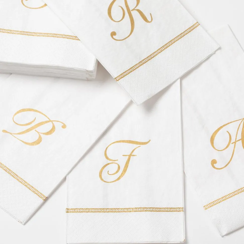 Hemstitch Script Single Initial Paper Guest Towel Napkins - 15 Per Package