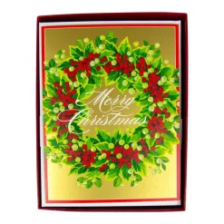 Holly And Berry Wreath Boxed Christmas Cards - 15 Christmas Cards & 15 Envelopes