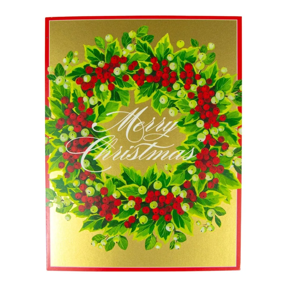Holly And Berry Wreath Boxed Christmas Cards - 15 Christmas Cards & 15 Envelopes
