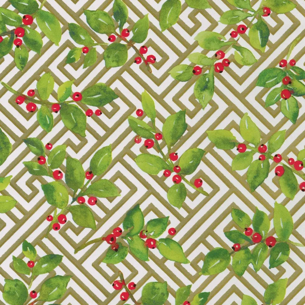 Holly And Fretwork Roll Wrap - includes 1 Roll