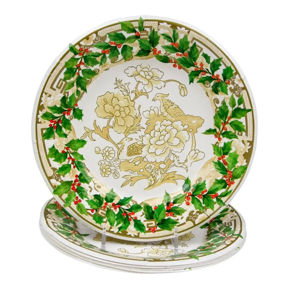 Holly Ceramic Ivory & Gold Paper Salad & Dessert Plates - 8 Per Package