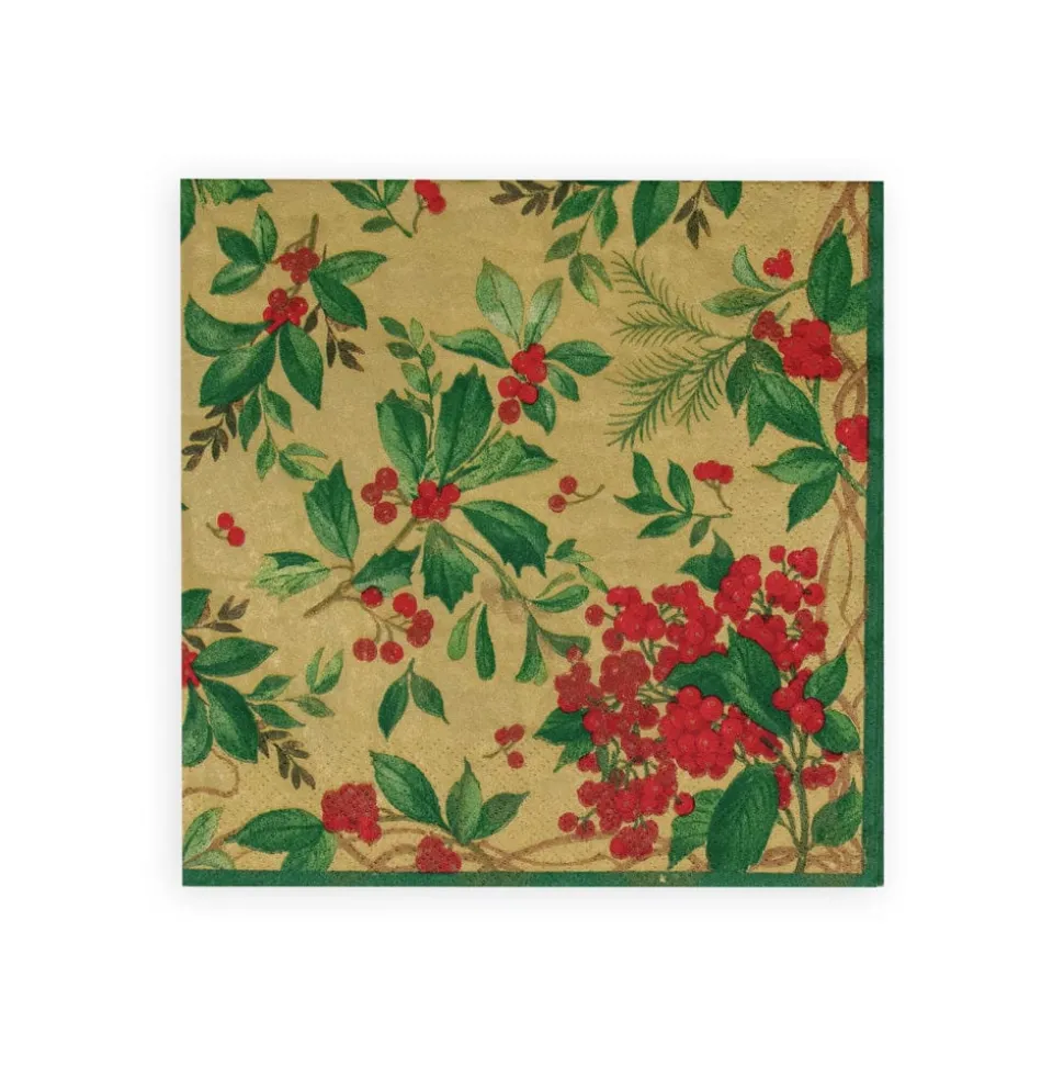 Holly Chintz Gold Luncheon Napkins - 20 Per Package