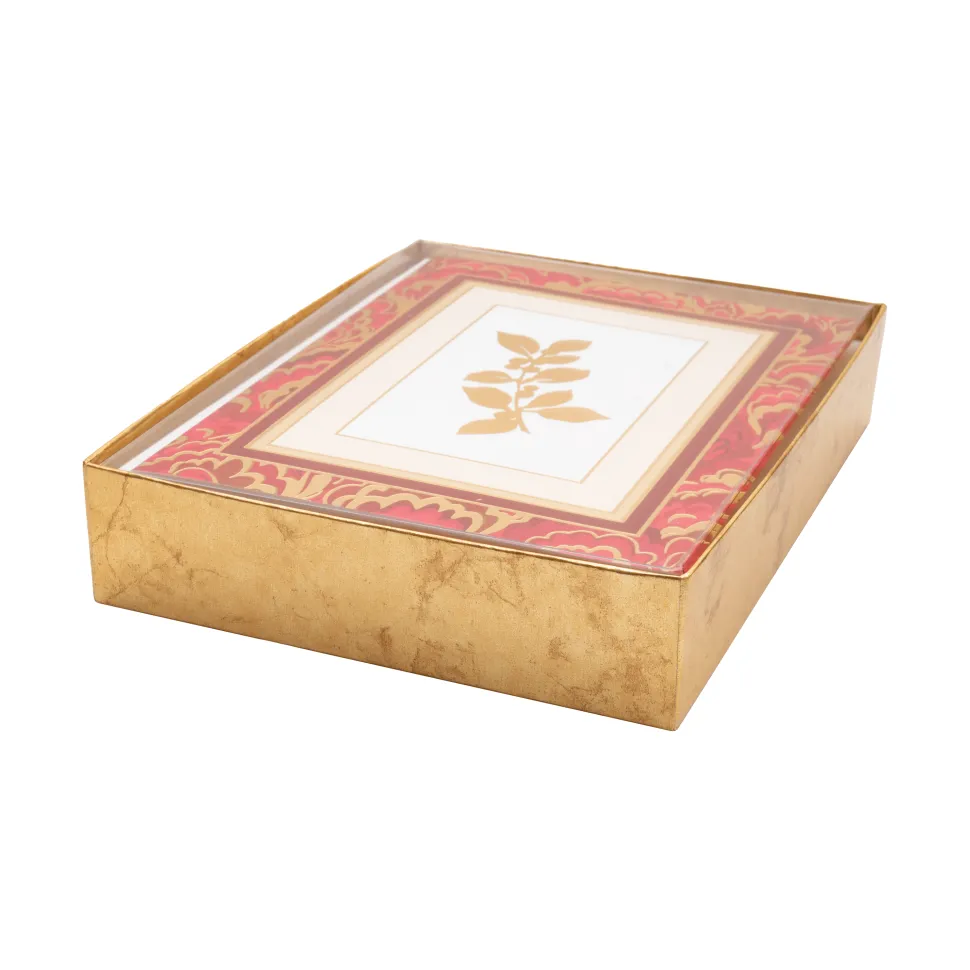 Holly Sprig Marbled Foil Classic Boxed Christmas Cards - includes 10 cards & envelopes